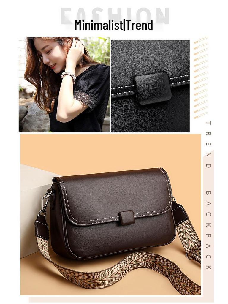 2024 Women's Crossbody Bag: Soft Leather, Fashionable Design, Wide Strap, Stylish Square Shape