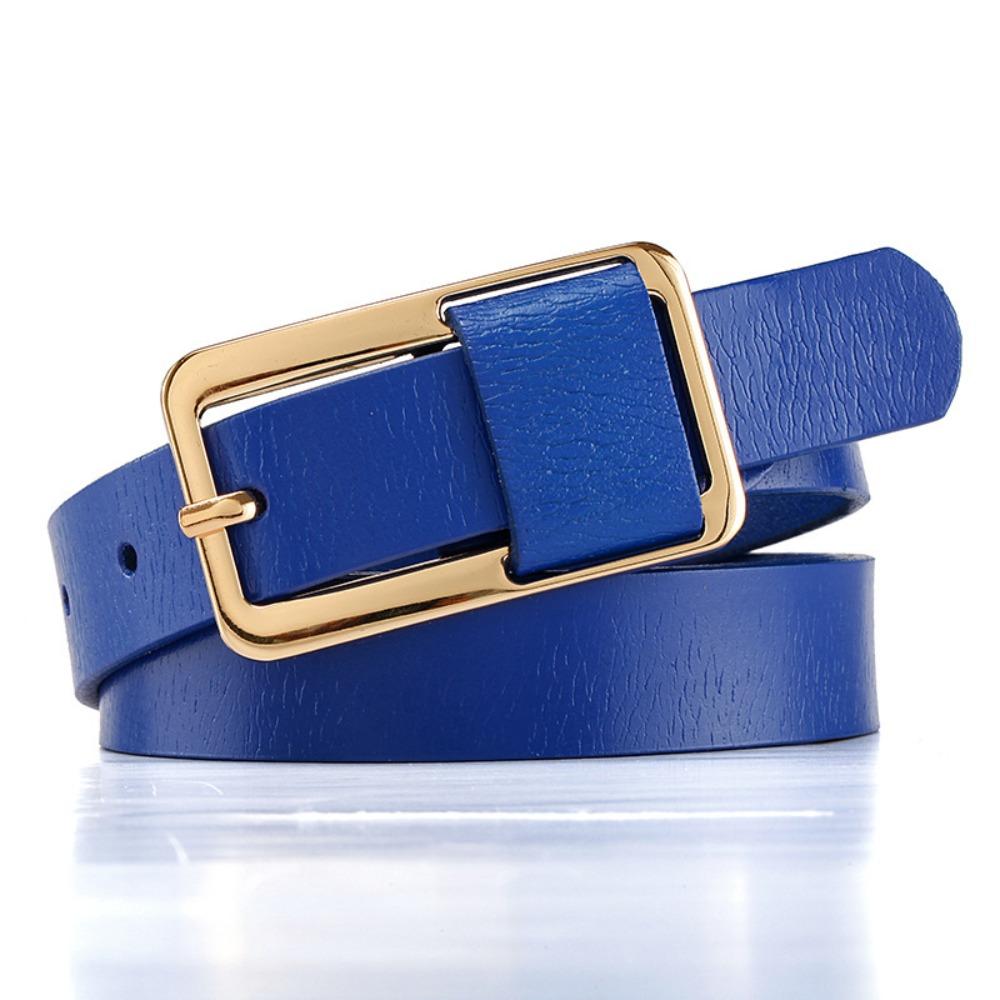 CDsehngyi Effen Kleur Echt Leer Riem Veelzijdige Dunne Leer Riem Mode Pin Gesp Riem Voor Vrouwen blauw