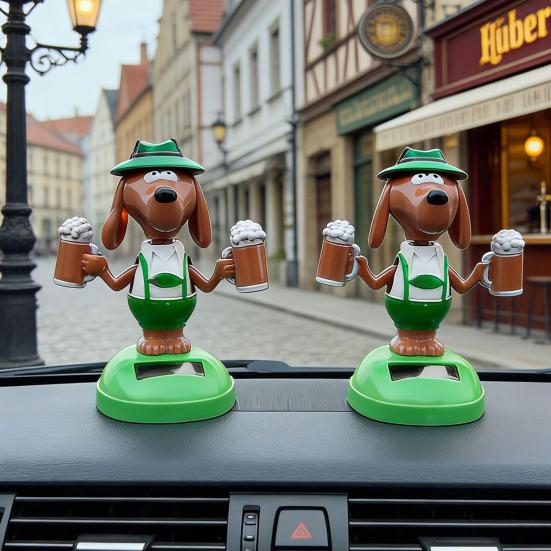 Solar Powered Wobbling Dog Car Ornament Cute Beer Pet Swing Figure for Dashboard Eco-Friendly Vibrating Toy