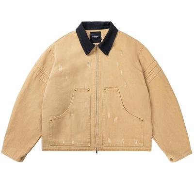 Unisex Vintage Barn-Style Washed Canvas Workwear Jacket - Boxy Silhouette, Trendy Short Design