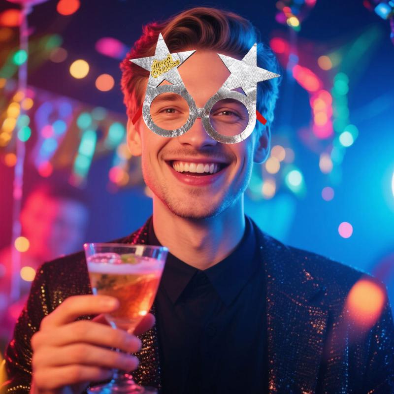 2026 Christmas Glasses Gold-Foil Cloth Snowflake Star New Year Photo Props For Party Decor