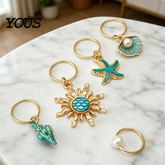 Layered Dreadlocks Beads 45Pcs Dreadlock Hair Accessories, Open Design Easy to Wear Braided Party Jewelry Rings with Marine Elements