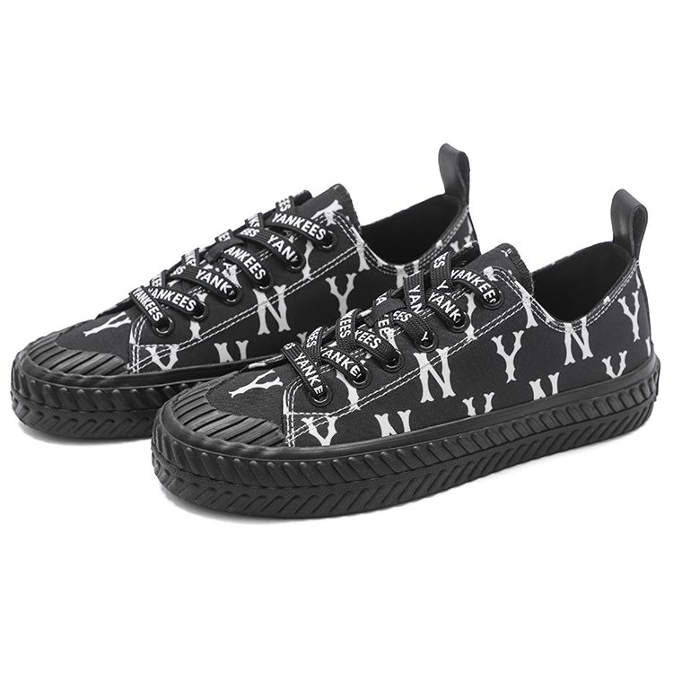 MLB Playball Monogram Comfortable Durable Breathable Low-Top Canvas Shoes Unisex sneakers Black 3ACVVM12N-50BKS