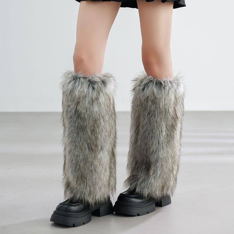 Retro Modern Brown Fur Shoe Covers Imitation Fur Boots Socks Millennial Style Hot Girl Leg Covers Autumn and Winter