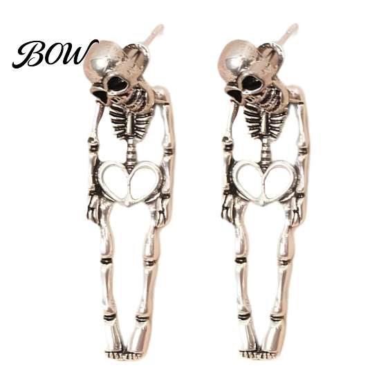 Personalized Gift for Goth Lovers 2Pcs Skeleton Earrings Women, Gothic Alloy Drop Earrings, Hypoallergenic Punk Retro Dark Style Skull Dangle
