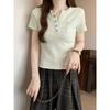 Colored Button Front Shoulder Short Sleeve T-Shirt Women's Small Fresh Age Reduction Striped Half Sleeve T-Shirt