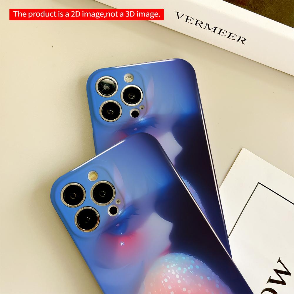 2DFlat Blue Glow Eyes with Starlight Shoulder All inclusive film hard phone case, compatible with iPhone 18 Pro Max 17 16 15 14 13 12 11