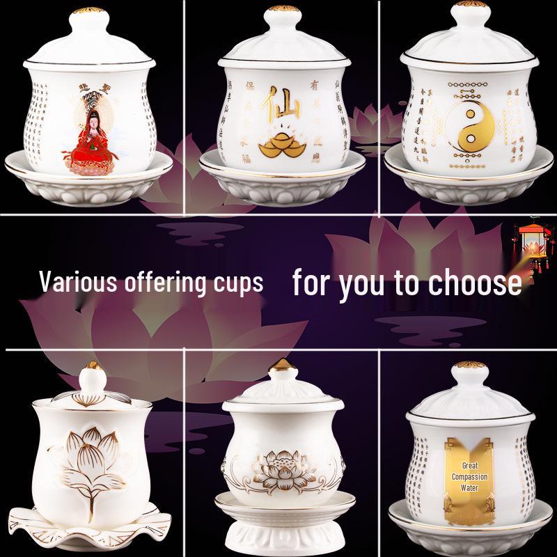 Keramische Opferbecher für Buddha, Guanyin und den Gott des Reichtums - Klein, Perfekt für Weihwasser und zum Anziehen von Reichtum.