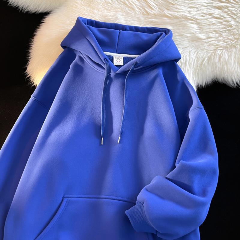 Men's Thick Velvet Hoodie - Solid Color, Trendy Korean Style for Autumn/Winter