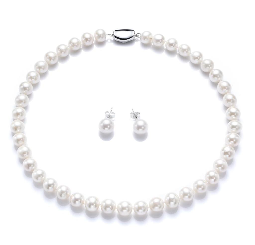 Tsuyatama Ururu White Pearl Necklace and Earrings Set for Pearl Presentation Box and Quality Perfect for and Entrance Ceremonies Weddings, 8.5-9mm