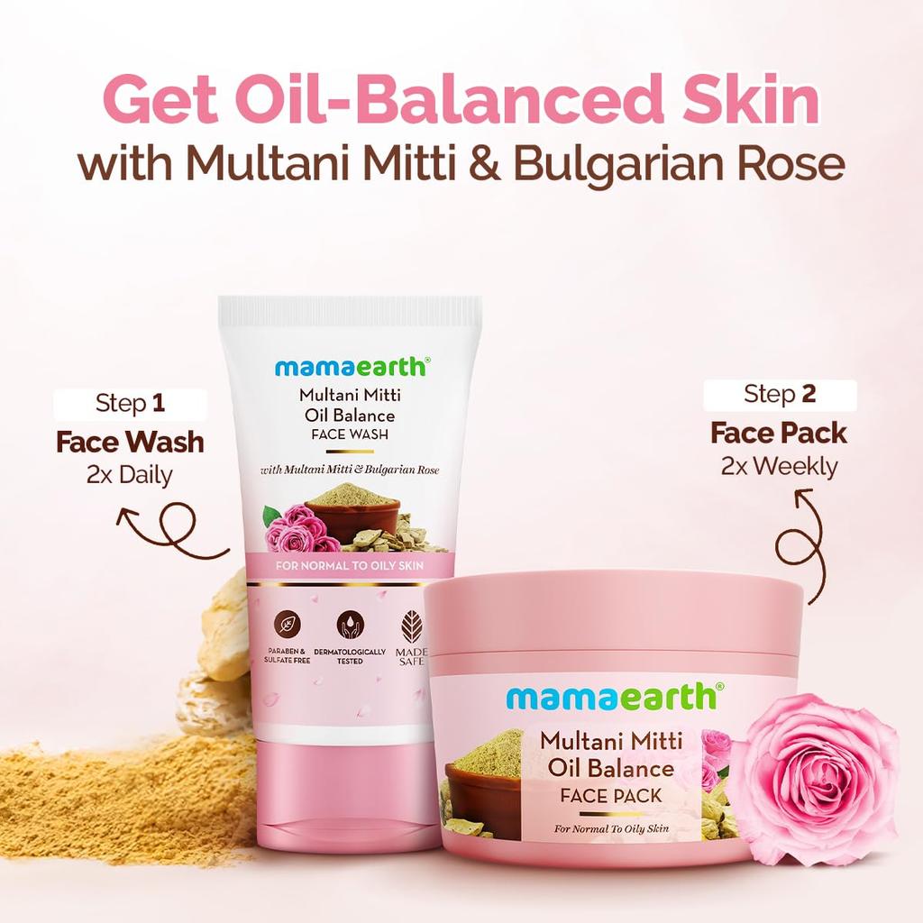 Mamaearth Multani Mitti Oil Balance Face Pack 200g For Oily Skin With Clay-Cream Texture To Control Acne Oil And Minimize Pores Naturally