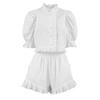 European and American new 1116 autumn commuter suit women's stand-up collar bubble sleeves ruffle edge top shorts casual two-piece set