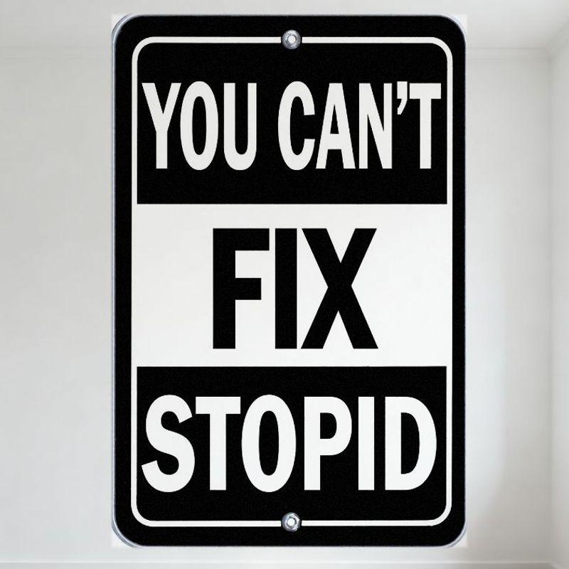 

You Can t Fix Stupid Metal Tin Sign - Black & White Text with Silver Screws Mounted on Metal - Vintage Style Decor for Man Cave, 20x30cm（7.8x11.8inch）