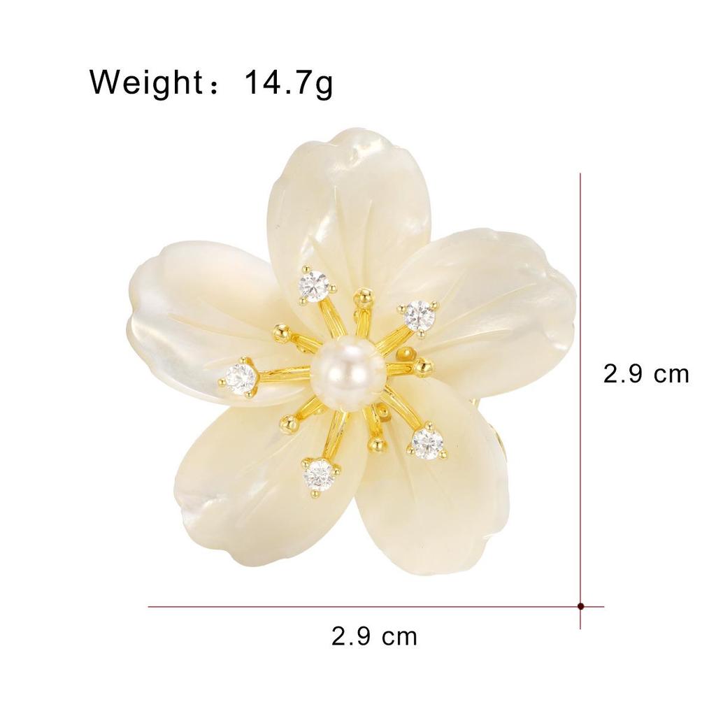 Elegant Floral Magnetic Brooch: Hidden Buckle, Natural Shell, Pearl & Micro-set Zircon Design for Women