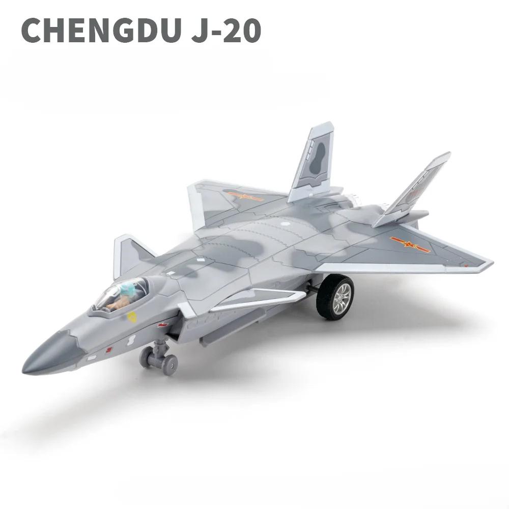 1/50 J-10 J-20 F-16 F-22 J-15 Fighter Model Toy Airplane Alloy Diecast Music Light  Pull Back Fighter Plane Model for Kids Gifts