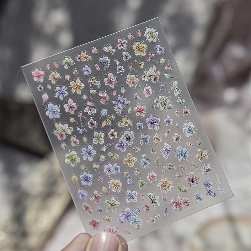 Körsbärsblommor Sakura Vår 5D Nageldekorationsklistermärke Guldstämpling Mjukt Lim Reliefklistermärke Chic Manikyrdekaler