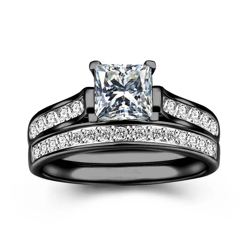 Fashion Couple Rings For Women Exquisite Rhinestones Zirconia Rings Set Simple Men Stainless Steel Rings Wedding Band Jewelry