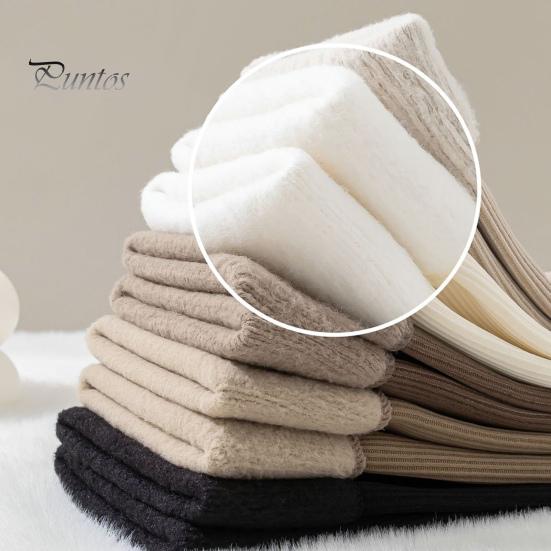 2 Pairs Women Winter Socks Mid-tube Solid Color High Elasticity Keep Warm Lightweight Comfort Warmth Daily Socks Sport Socks