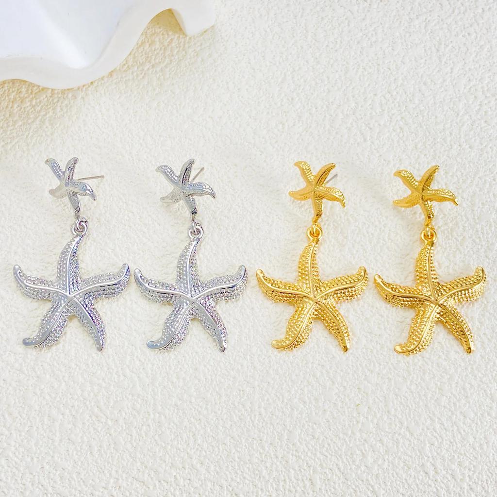 Stainless Steel Ocean Style Women's Earrings Starfish Personalized Design Seaside Vacation Simple Retro Party Jewelry