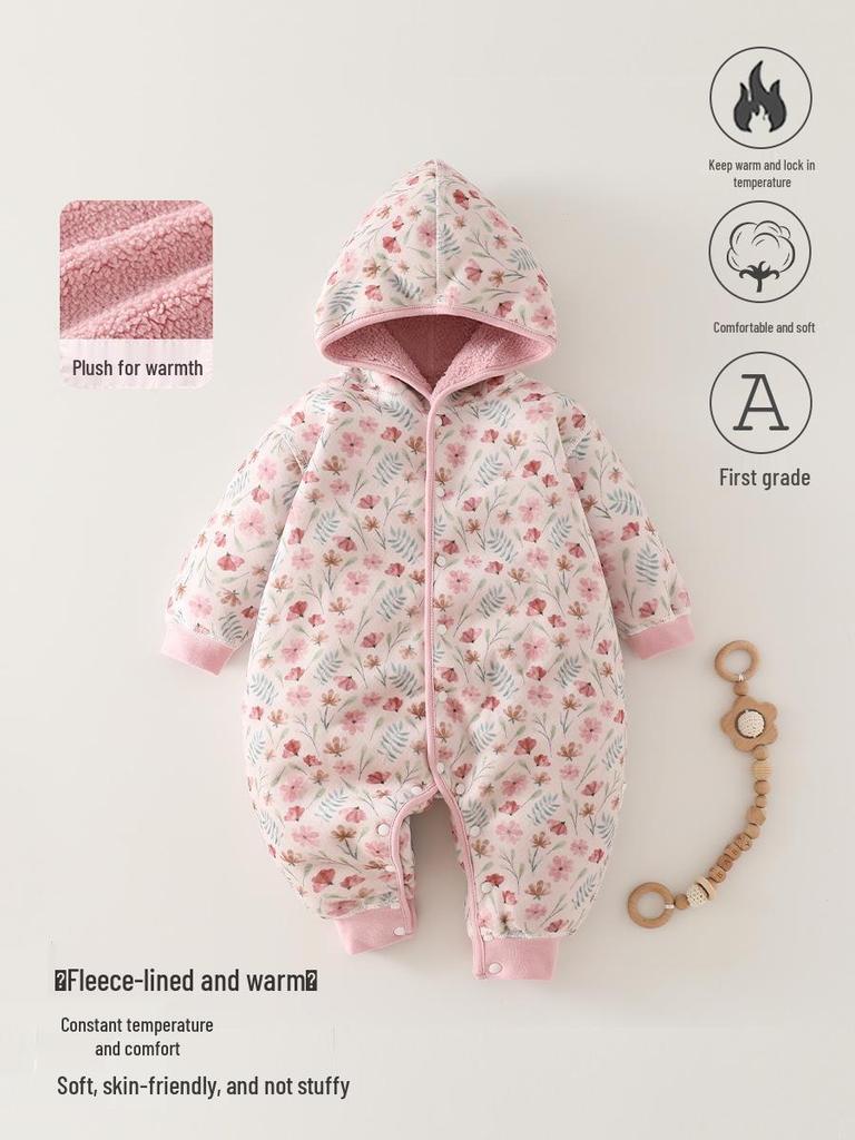 Fleece-lined Baby Romper for Autumn/Winter | 0-1 Year Warm Outing Crawling Suit by Anyang Baby & Children's Wear