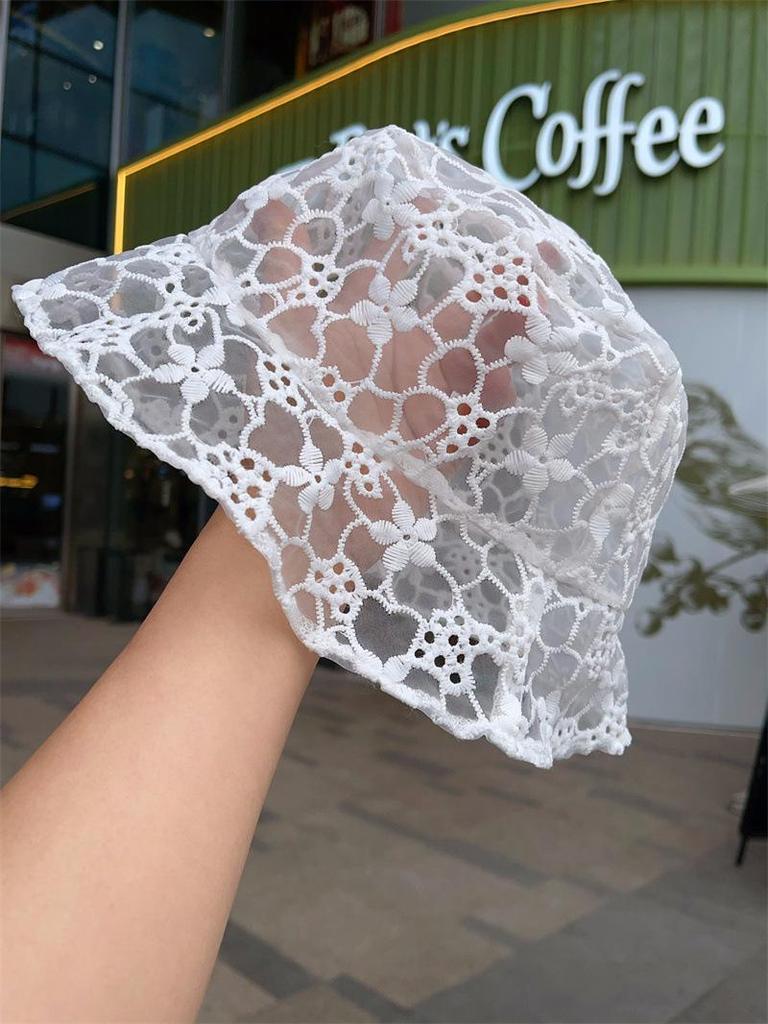 Korean Style Lace Flower Women's Bucket Hat - Fashionable, Versatile, Sun Protection, Trendy Temperament
