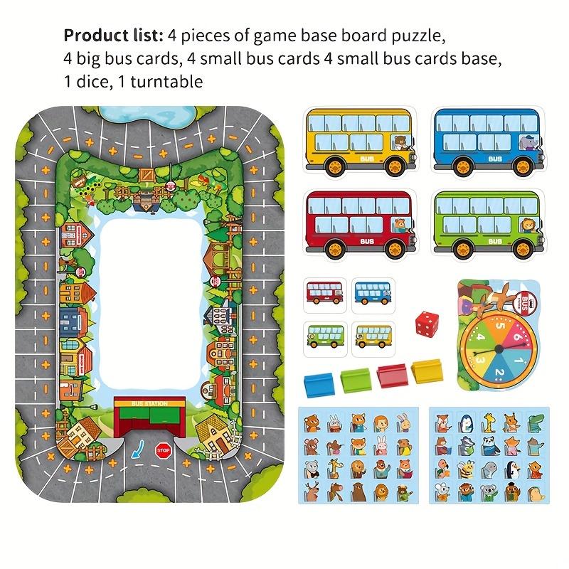 Tierische Bushaltestellen-Spiel, Additions- und Subtraktionszahlen-Spieler-Mathespiele, Vorschulspiele Autospielzeug für 3+, Fahrgäste im Busspiel abholen und absetzen