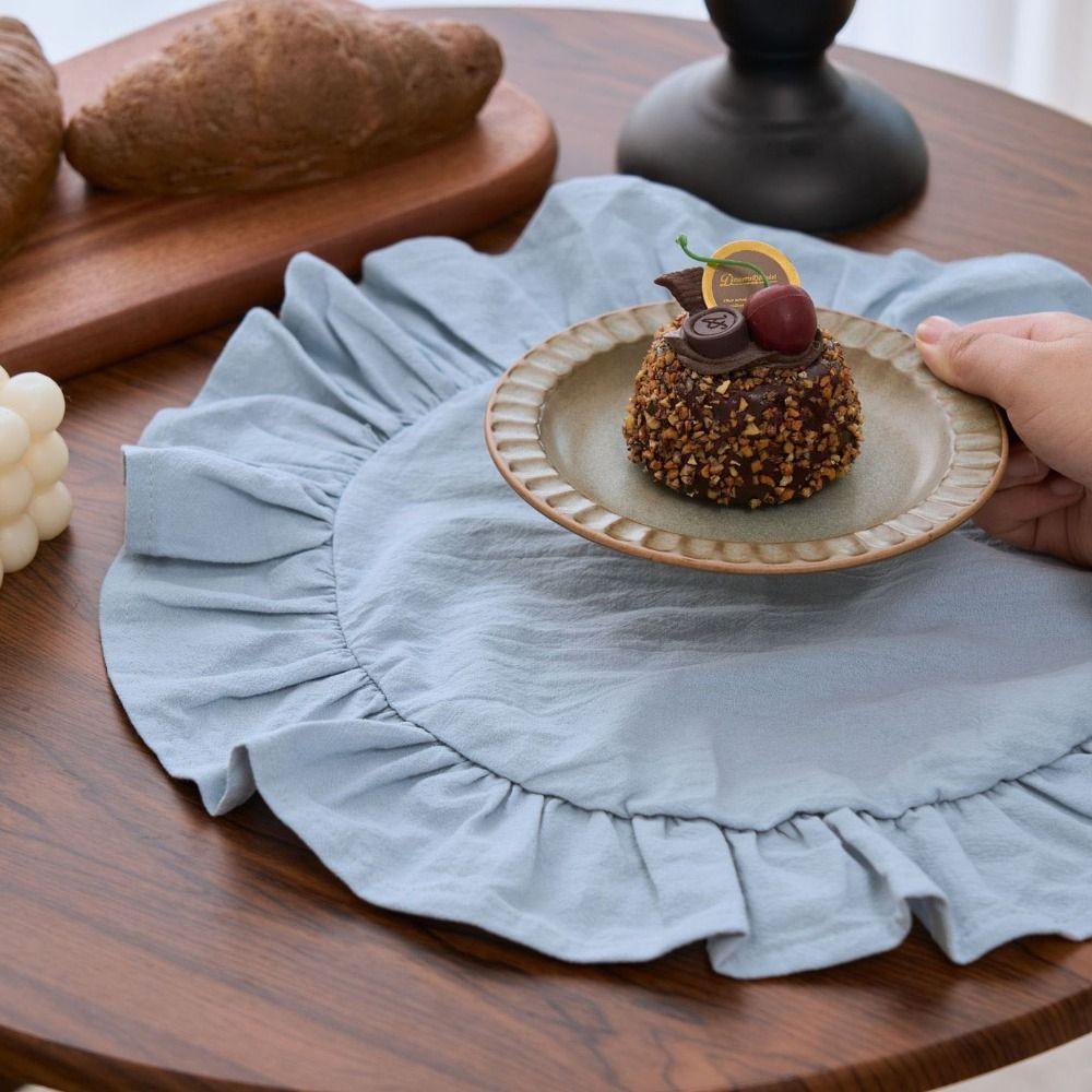 Mehrzweck-Einfarbige Rüschen-Tischsets Runde Baumwollstoff-Servietten Rustikales Tischset für Hochzeitsdekoration Tischdekoration