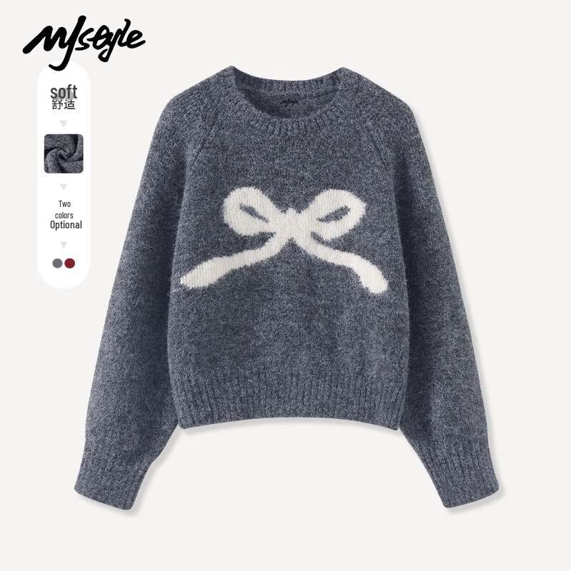 

MJ STYLE Women s Thickened Bowknot Round Neck Sweater L