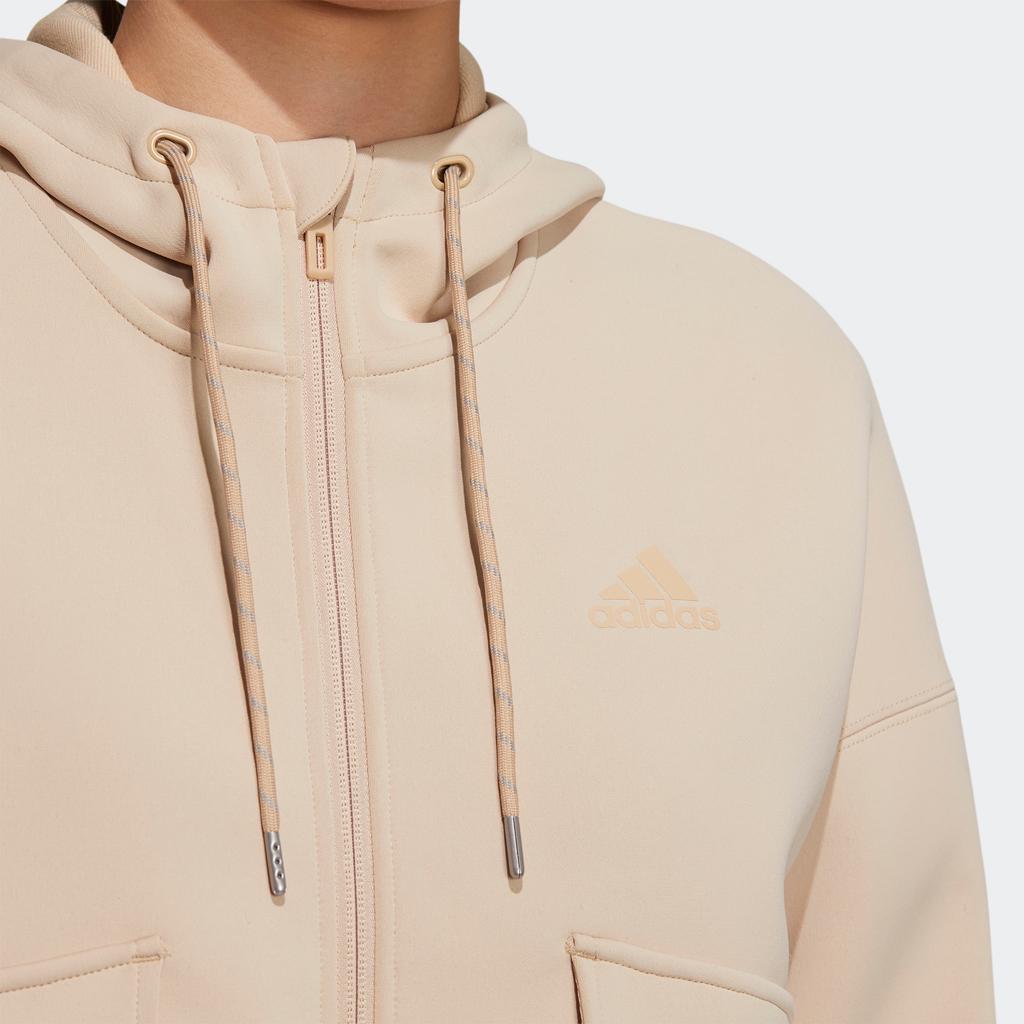 Adidas New Knit Jacket With Zipper And Drawstring Hood Women Outerwear Beige HZ7012