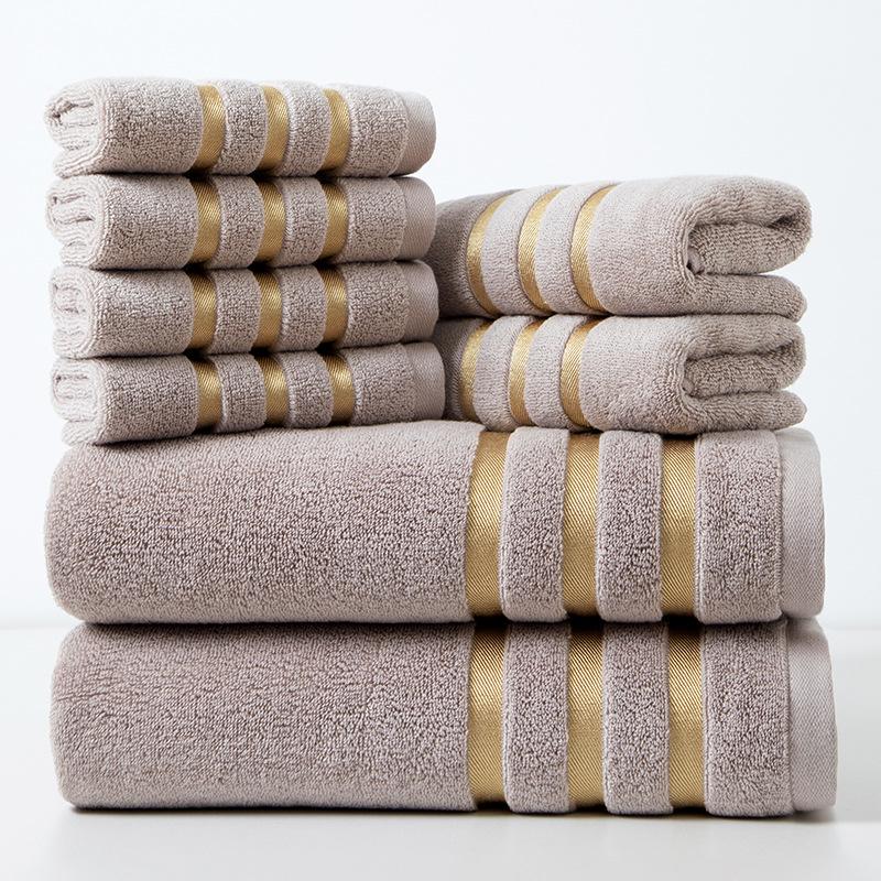 Pure Cotton Gold-Edged Square Towel Set - 8 Pieces for Face Washing and Bathing