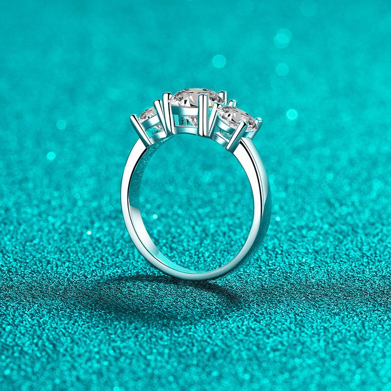 Xin Deyu S925 Sterling Silver Moissanite Three-Stone Ring for Women - European & American Fashion Style