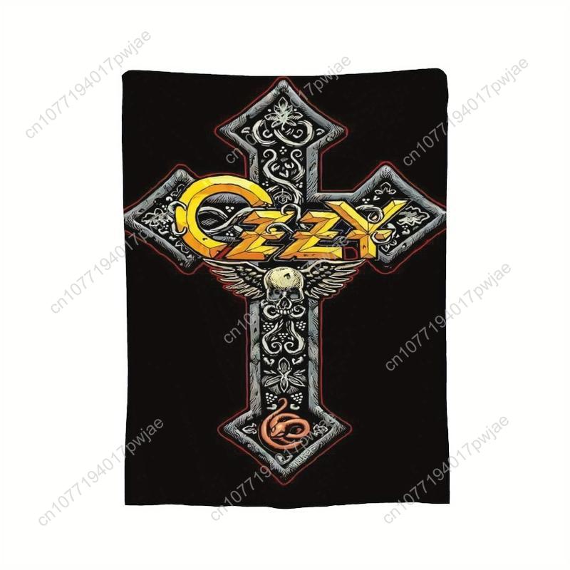 Ozzy Osbourne Throw Blanket Heavy Metal Decor with Ozzy Cross Design In Black Yellow Red Ultra-Soft Flannel All-Purpose Blanket