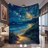 1pc Starry Beach Glowing Coast Night Print Flannel Blanket, Comfortable And Portable, Suitable for Blankets, Bed Covers, Bedroom, Picnic, And Camping,