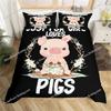 Cartoon Lovely Pig Duvet Cover Set Kawaii Animal Bedding Set King Microfiber Farmhouse Wildlife Theme Comforter Cover Pillowcase