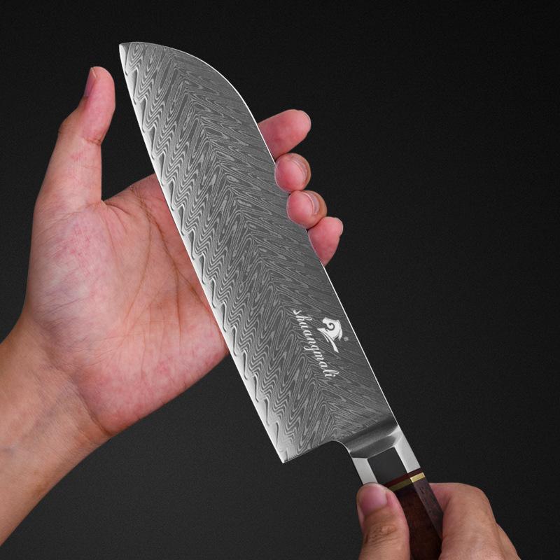 7 Inch Santoku Knife Damascus Steel Knife Rosewood Octagonal Handle Stainless Steel Chef's Knife