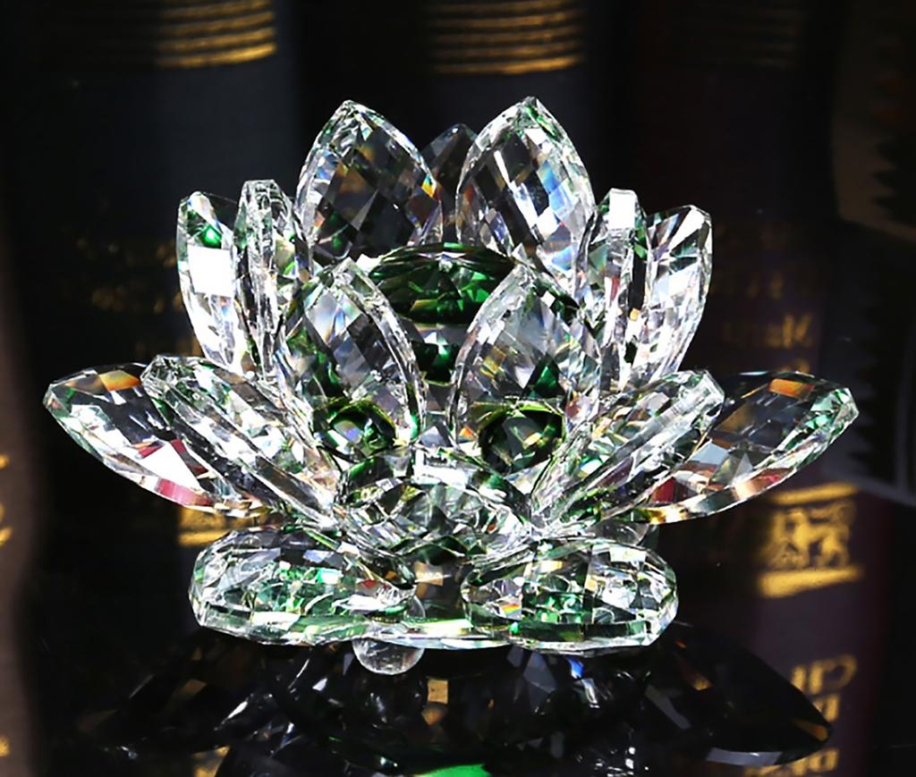 Crystal Lotus Ornament Candle Holder Buddha Supply Home Desk Cabinet Elegant Craft Decoration Indoor Worship Display Accessory