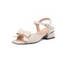 Summer women's square heel sandals casual and comfortable soft sole large size women's shoes new buckle square head solid color wide strip sandals