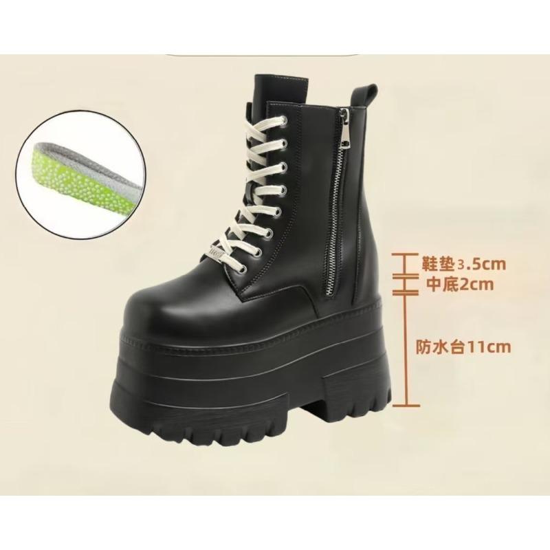 Mode 17 CM,13CM Damen Plateau Stiefel Lässige Outdoor Schuhe Klobig Schlicht Schnürdesign Stiefeletten Cool Nachtclub Party Schwarze Schuhe