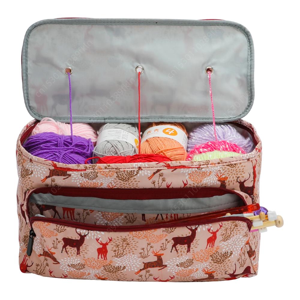 Oxford Cloth Knitting Storage Bag Print Wool Crochet Hooks Storage Tote Bag Needles Sewing Thread Yarn Holder Organizer