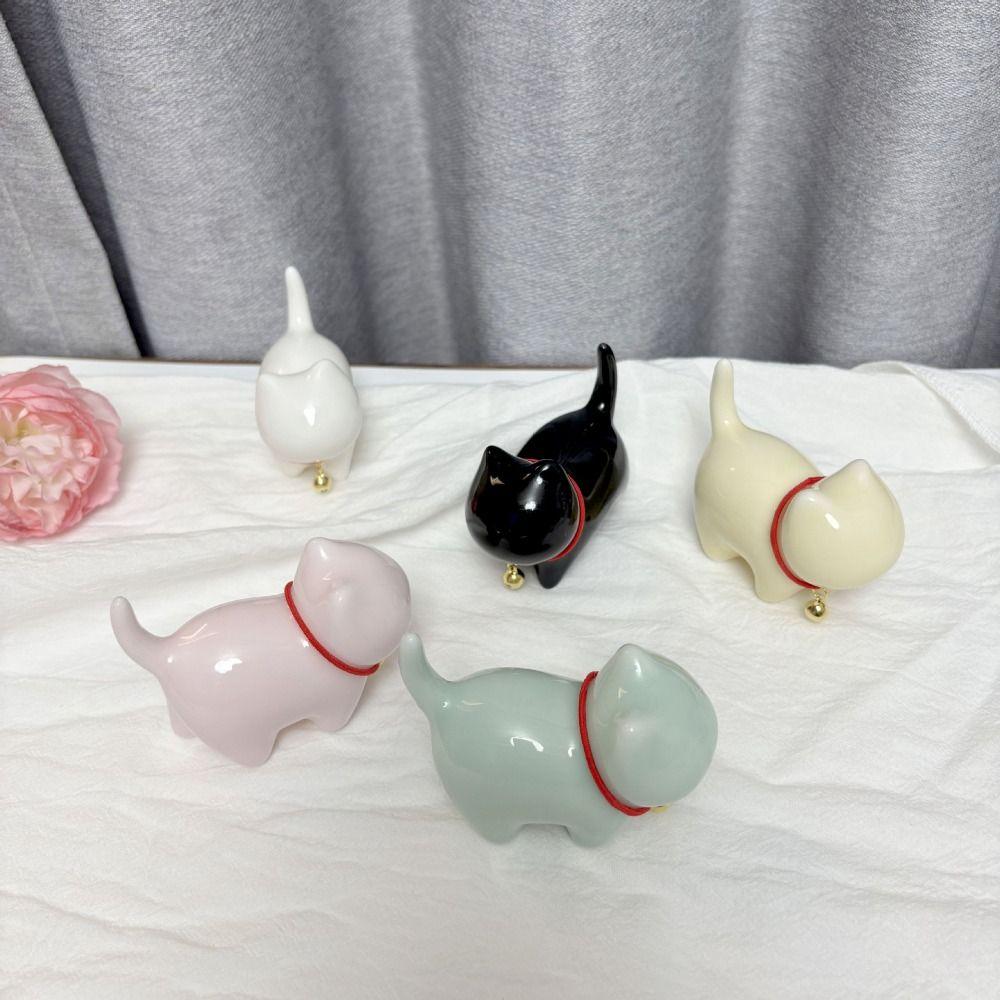 Luxury Style Lucky Cat Bell  Figurines Ceramics Animal Feng Shui Decor  Office Accessories