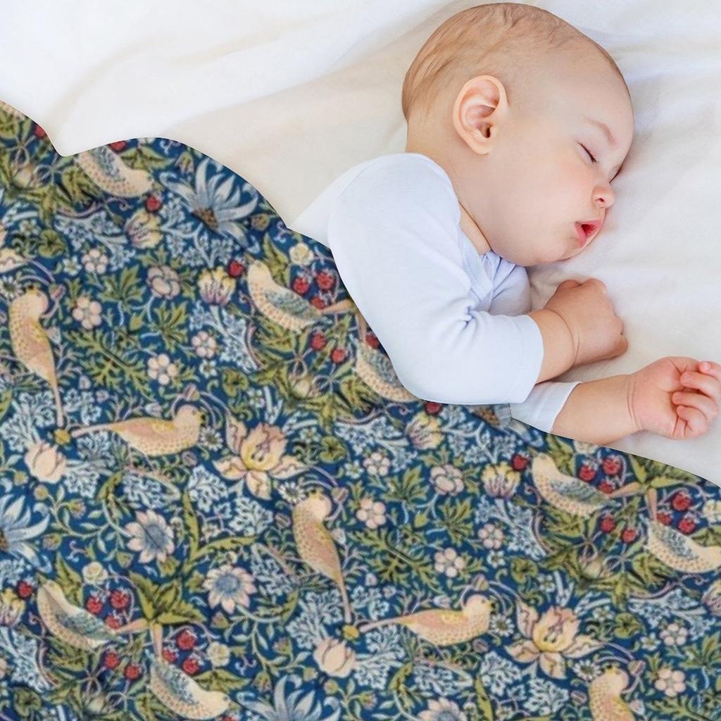 Strawberry Thief' Blue-Gold Pattern Throw Blanket Soft for Sofa Single Multi-Purpose Blankets