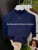 Women's Black Ribbed Three-Quarter Sleeve Slim-Fit Half-High Neck T-Shirt for Spring/Autumn 2025