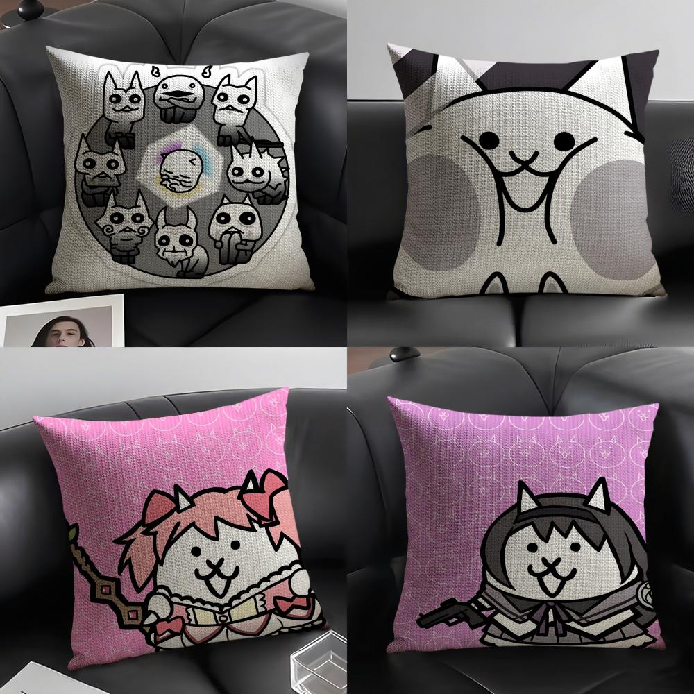 B-Battle Cats Anime Pillow Case Natural Linen Organic Fabric Double-Sided Printing Sofa Home Decor Cushion Cover