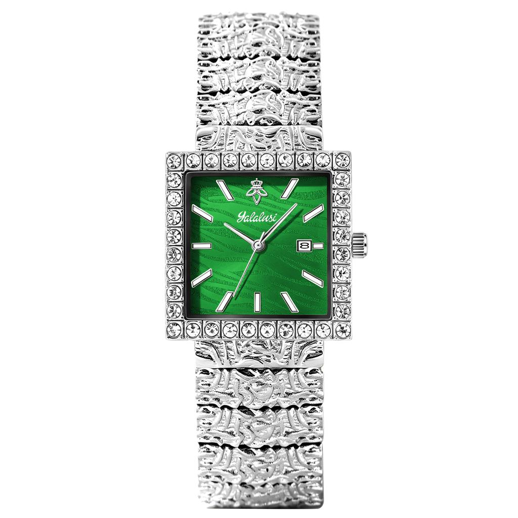 YaLaLuSi Bling Crystal Square Women Watch Gold Embossed Bracelet Date Dial Quartz Wrist Watch Luxury Gift Watch
