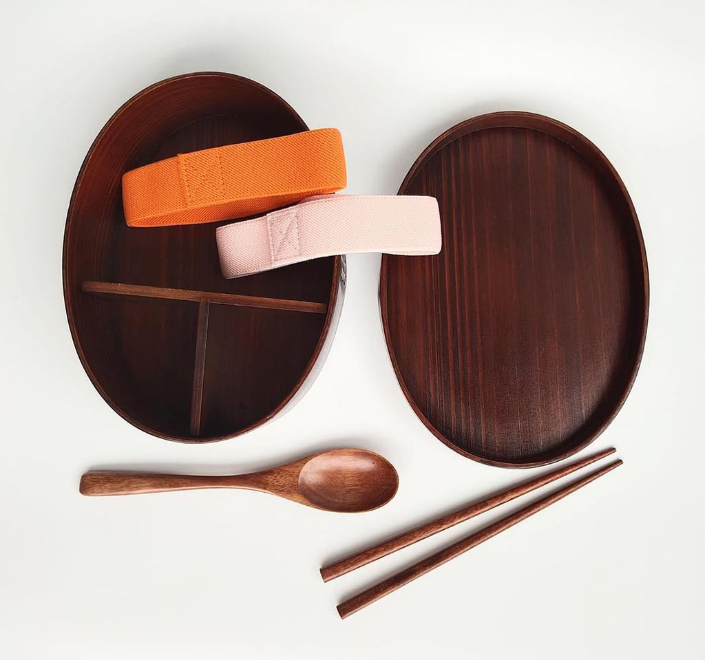 KXLCGYK Lightweight Bento 700ml Single with Cherry Blossom Drawstring Wooden Spoon and Natural Lacquer for and Students Box, Capacity, Oval, Tier,
