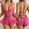 New Sexy Crotchless Rose Sexy Lingerie Women Lace Hollow Bodysuit Teddy Babydoll Dress Deep V Open Bra Porno Set Erotic Pajamas