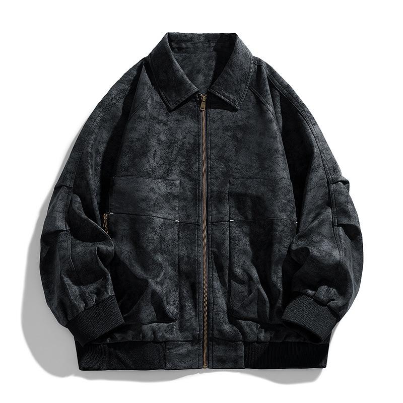 

2025 Fall New American Retro Trend PU Leather Jacket Washed Old Handsome Motorcycle Leather Jacket Cotton Jacket M чёрный