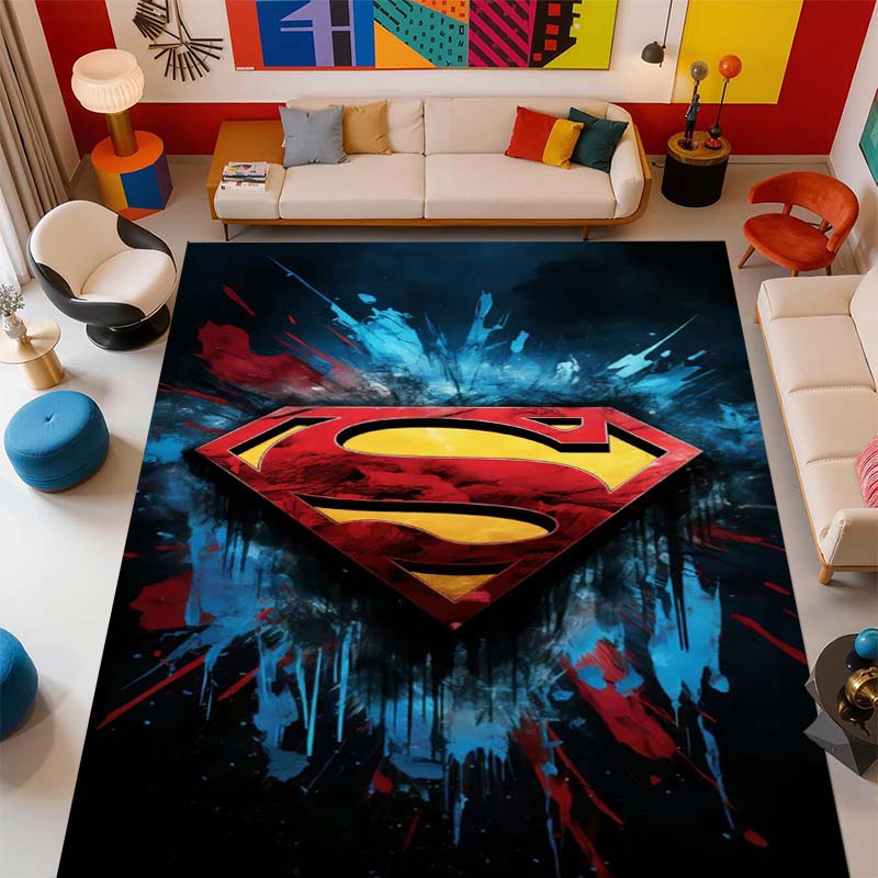 Superman superhero logo rug, suitable for bedrooms, living rooms, and home sofa decoration; large children's decorative floor