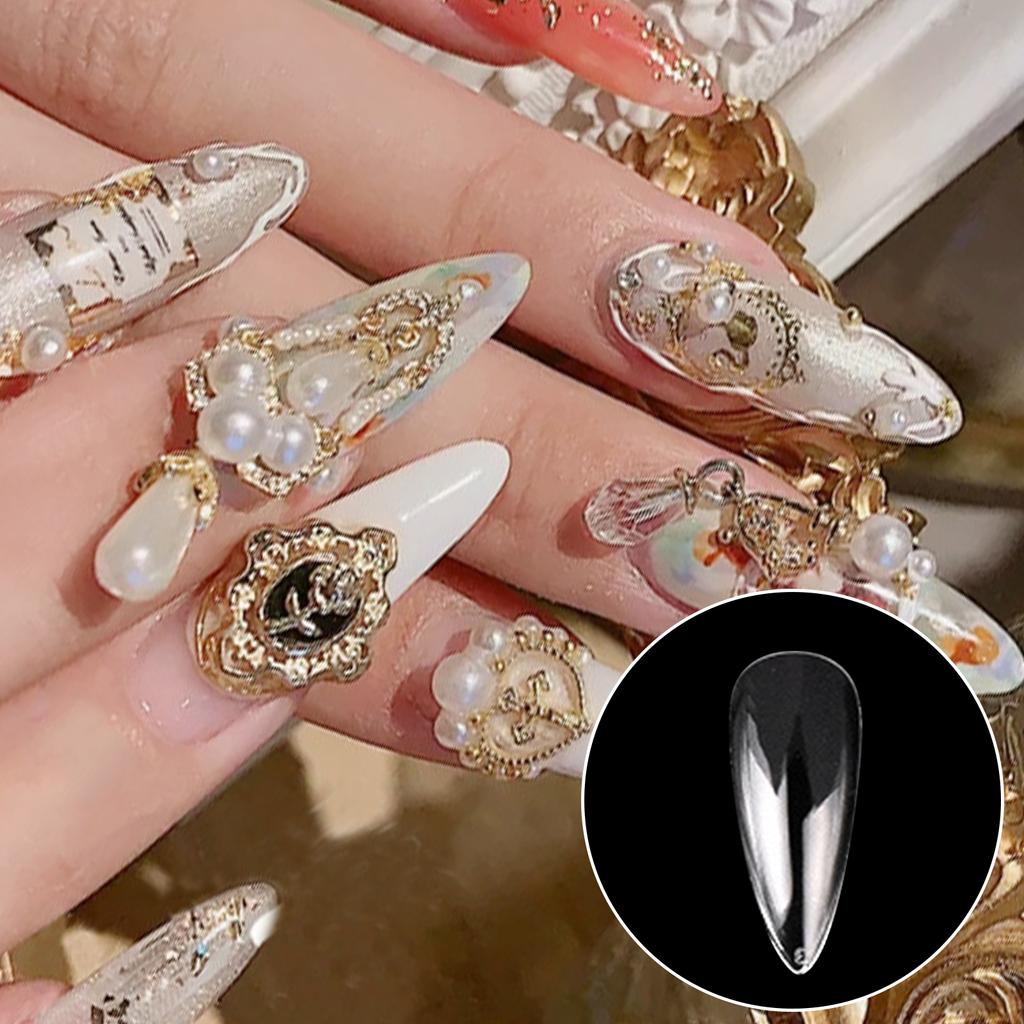 Long Fake Nails Clear Acrylic Nail Tips Almond/Stiletto Shaped False Nails 500pcs Full Cover Artificial Nails with Case