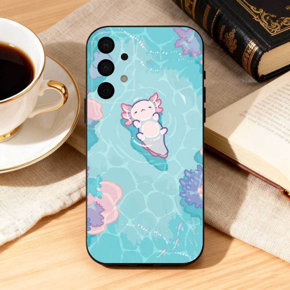 Cute C-Cartoon Axolotl Phone Case For Samsung Galaxy A73,A72,A71,A70,A53,A52,A51,Soft Silicone Black Cover